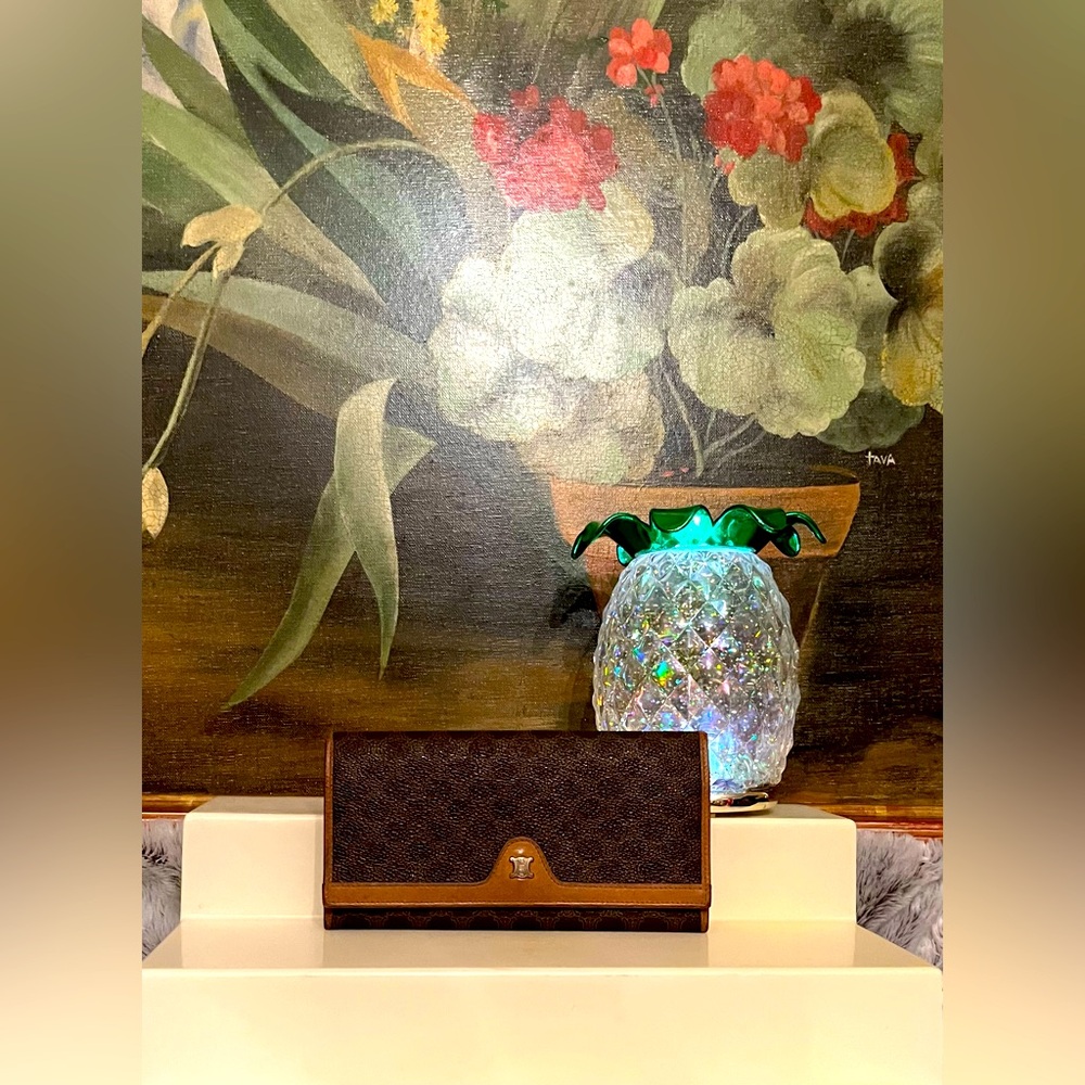 CELINE MACADAM TAN TRIMMED WALLET